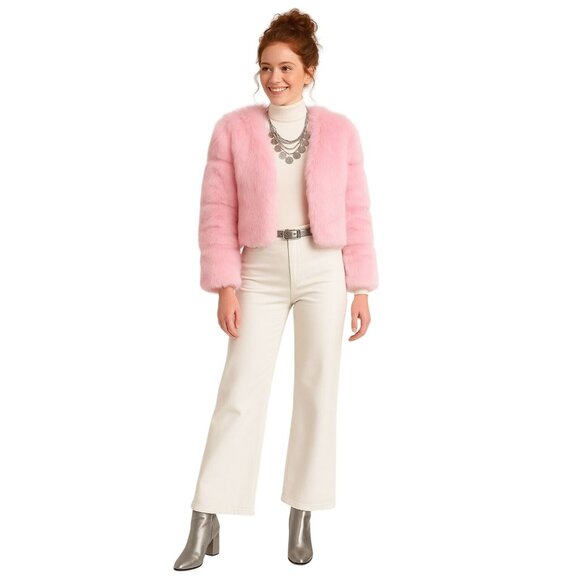 Pink Faux Luxury Fur Jacket Small Lining Soft Plush Warm Winter NEW - Picture 1 of 16